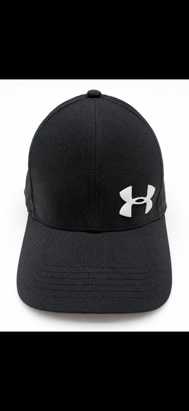 Under Armour Men’s Black Stretch Solid Baseball Cap Hat with Logo Theme